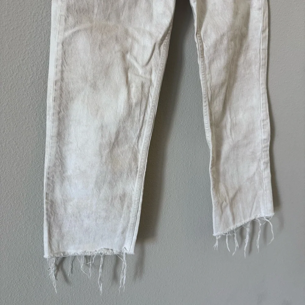 Zara Acid Wash Cream Straight Leg Jeans with Frayed Hem Button Fly Size 6 - Picture 3 of 7
